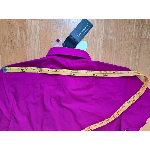 Lars Amadeus Purple Fuschia Shirt Button Up Short Sleeves Men's Small NWT - Picture 8 of 11